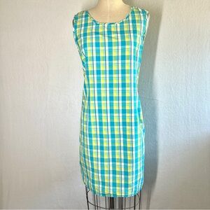 Liz Claiborne plaid blue & green shift dress